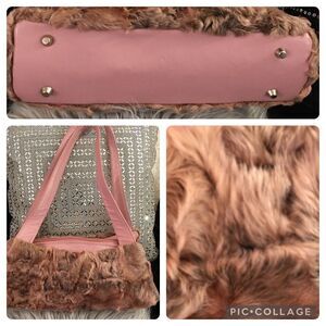 Vintage Paola Masi Pink genuine leather Rabbit fur bag! Y2K style